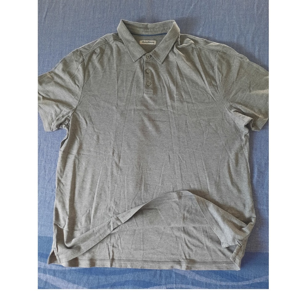 Tommy Bahama Mens XXL Grey Striped Modal Short Sleeve Cotton Polo Shirt